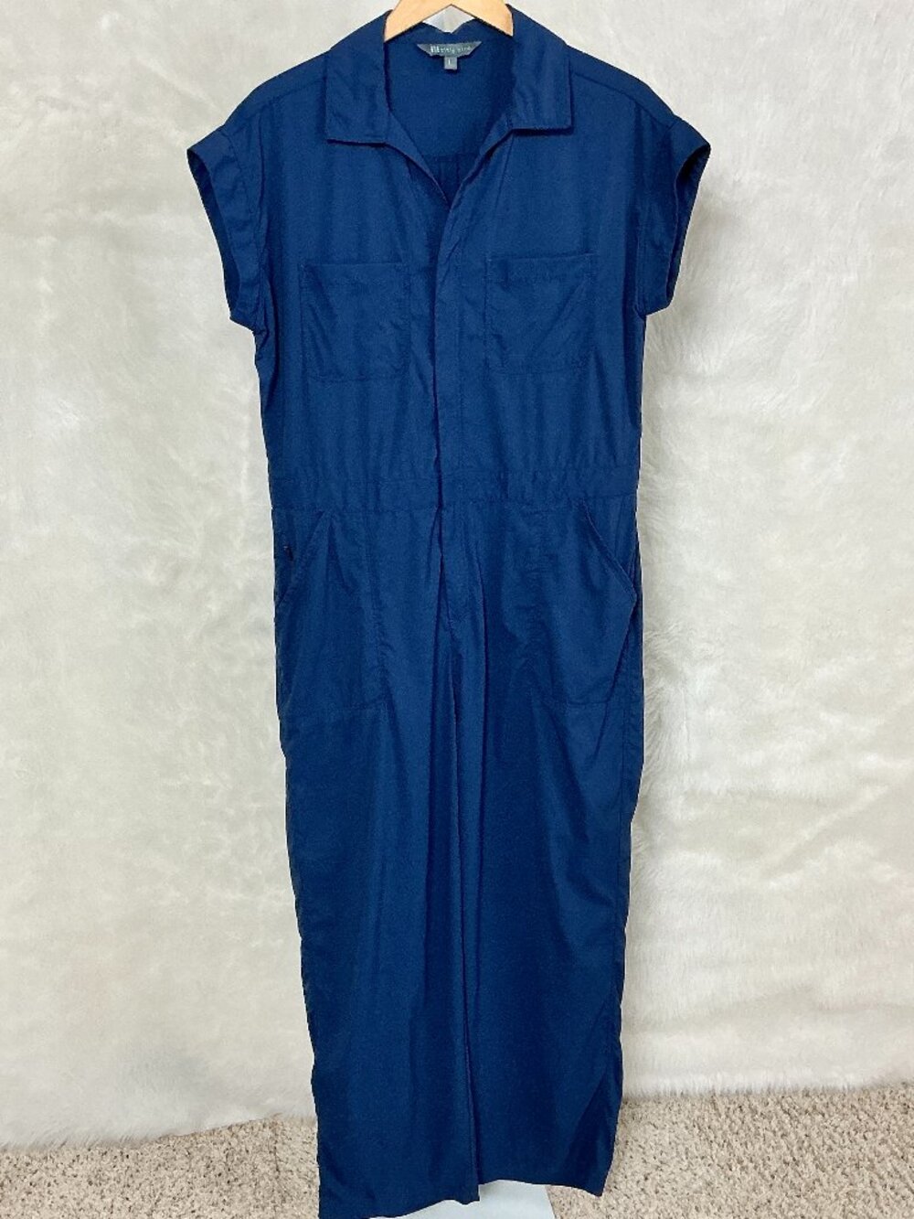 Title Nine Blue Short Sleeved Evelyn Coverall Jumpsuit L